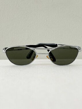 Vintage SWISS ARMY Aviator Sunglasses Shades Silver Double Bridge Frame & Pouch